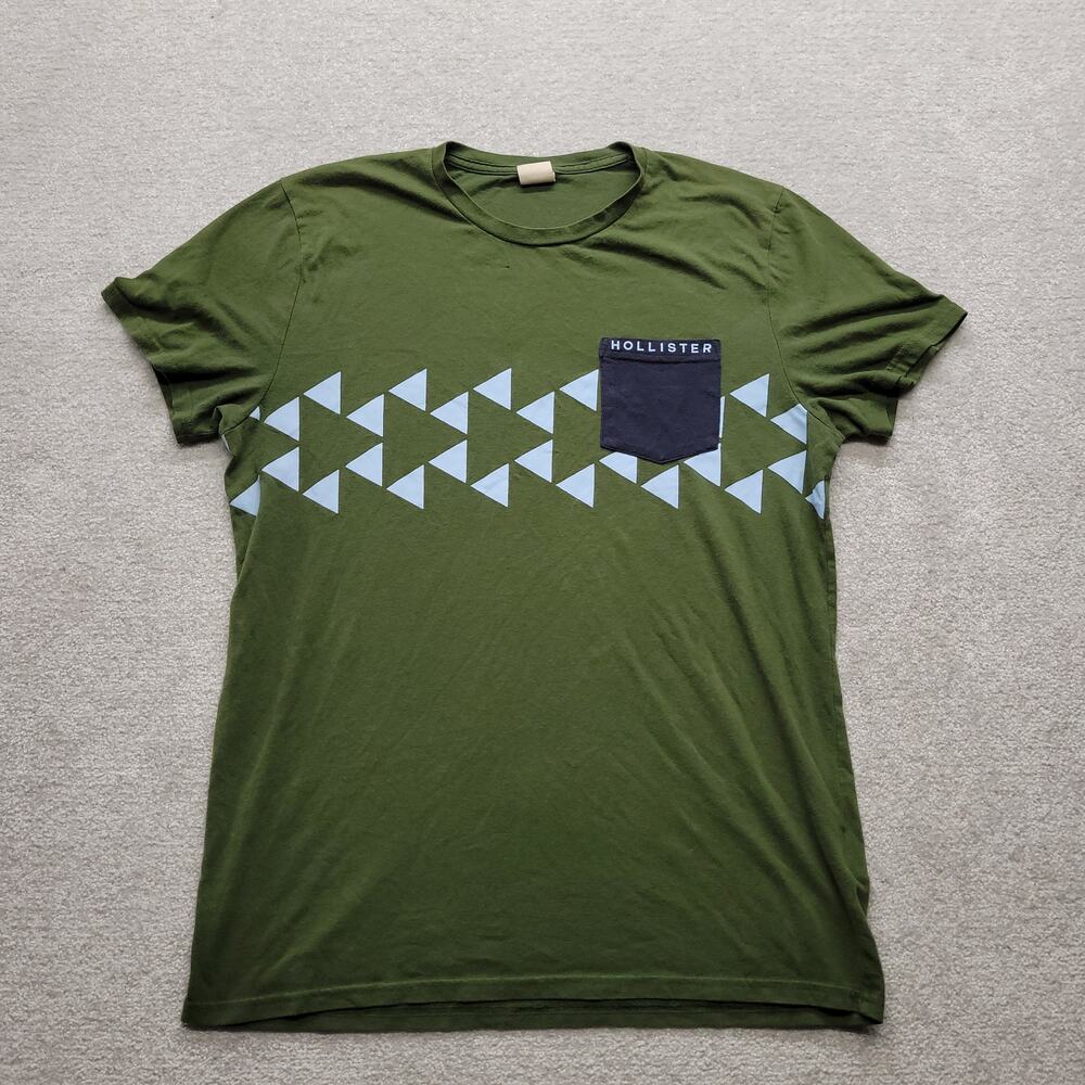 Hollister California Mens Medium Green Geometric Pocket Graphic T-Shirt Tee